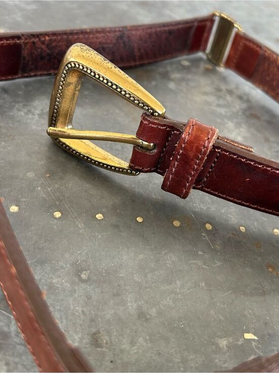 Vintage Fossil Genuine Leather Link Belt Brown Brass Tone Buckle main image 7